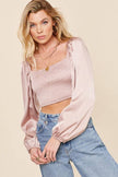 Reversible Satin Puff Sleeve Crop Top