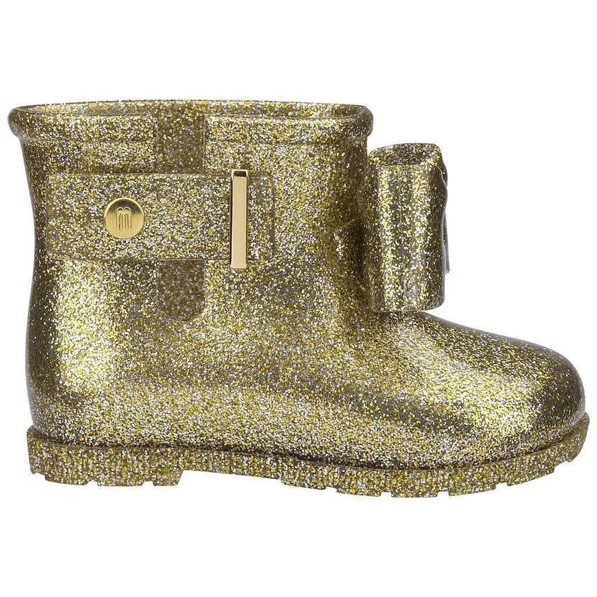 Mini Melissa Sugar Rain Bow Glass Gold Glitter Boots - Cape Cod Fashionista