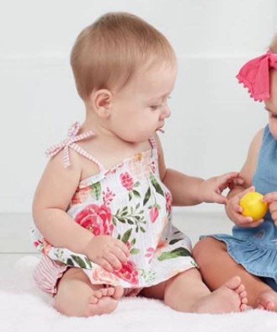 Mud Pie | White & Pink Floral Pinafore & Pink Bloomers - Infant