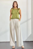 women natural beige wide leg linen resort pants vacation style front view