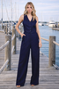 women navy linen vest and wide leg pant set coastal boardwalk outfit