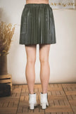 women olive green tennis style faux leather mini skirt back view