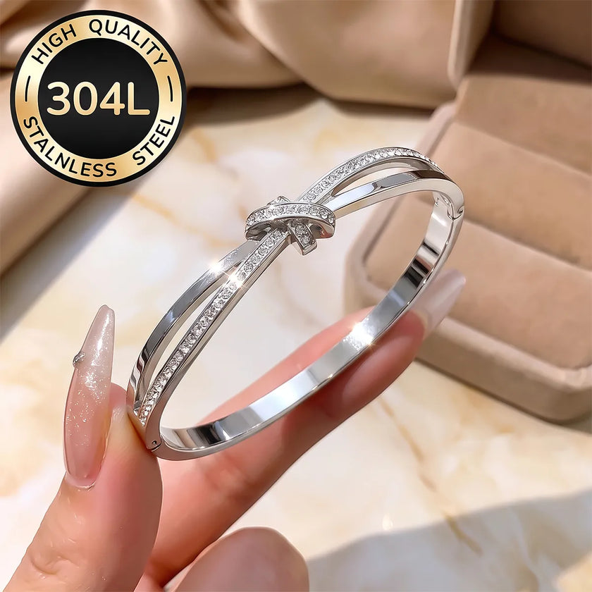 Silver Tone Triple Ring Bangle Bracelet Stainless Steel Stackable
