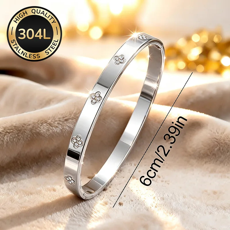 Silver Tone Triple Ring Bangle Bracelet Stainless Steel Stackable