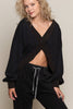 POL REVERSIBLE BLACK Cotton Oversize V-Cut out rib band long sleeve sweatshirt