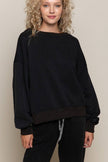 POL REVERSIBLE BLACK Cotton Oversize V-Cut out rib band long sleeve sweatshirt