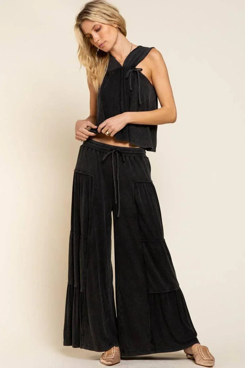 POL Ribbed Knit Bohemian Chic Top in Black or Beige