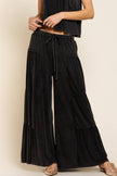 Pol Wide Leg Bohemian Ribbed Knit Pants in Black