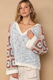 POL Chenille Granny Square Crochet Knit Sweater Beachy Bohemian Hoodie