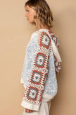 POL Chenille Granny Square Crochet Knit Sweater Beachy Bohemian Hoodie