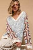 POL Chenille Granny Square Crochet Knit Sweater Beachy Bohemian Hoodie