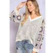 POL Chenille Granny Square Crochet Knit Sweater Beachy Bohemian Hoodie