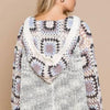 POL Chenille Granny Square Crochet Knit Sweater Beachy Bohemian Hoodie