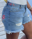 POL FLOWER POWER BOHO Embroidered Raw Edge Denim shorts