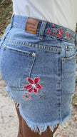 POL FLOWER POWER BOHO Embroidered Raw Edge Denim shorts