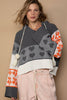 POL Valentine Heart Color Block Bell Sleeve Hooded Sweater