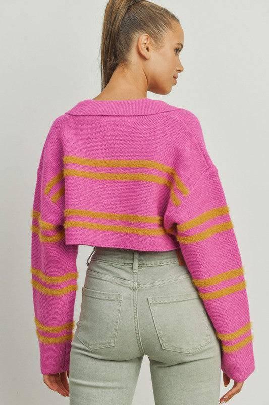 POL Skyler Soft Stripe Knit Crop Collar Top