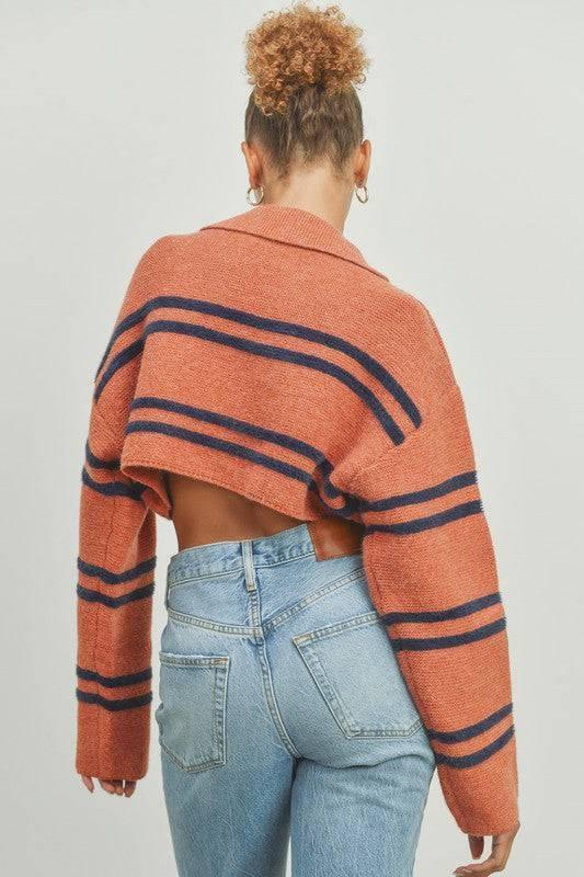 POL Skyler Soft Stripe Knit Crop Collar Top