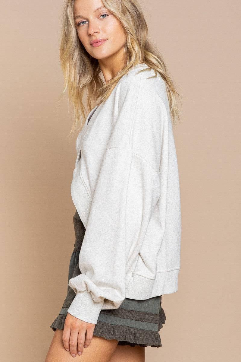 POL Reversible Cotton Oversize V-Cut Sweatshirt for Women