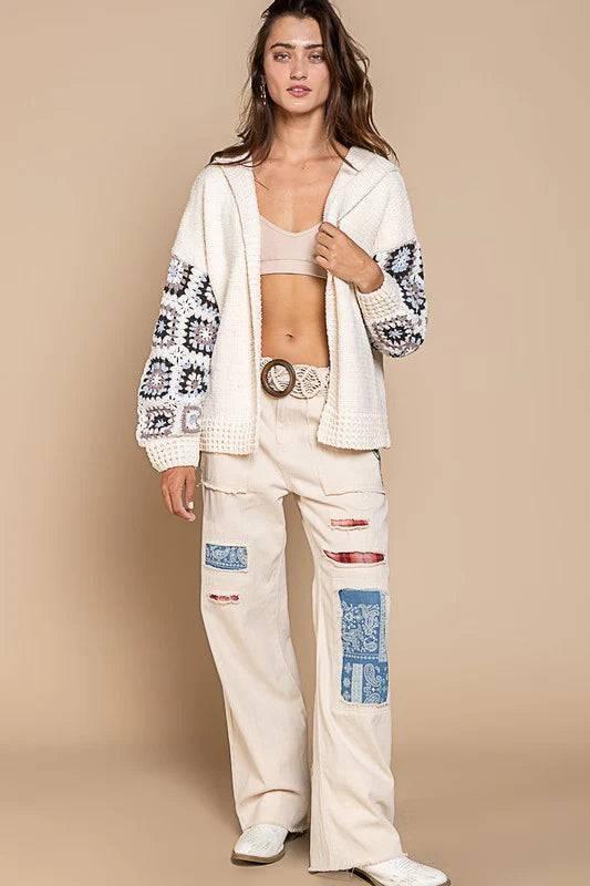 POL Cozy Crochet Granny Patchwork Cardigan Hoodie