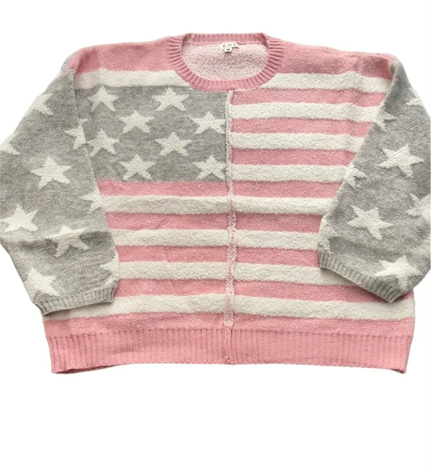 POL OVERSIZED KNIT PINK American Flag Leisure Sweater