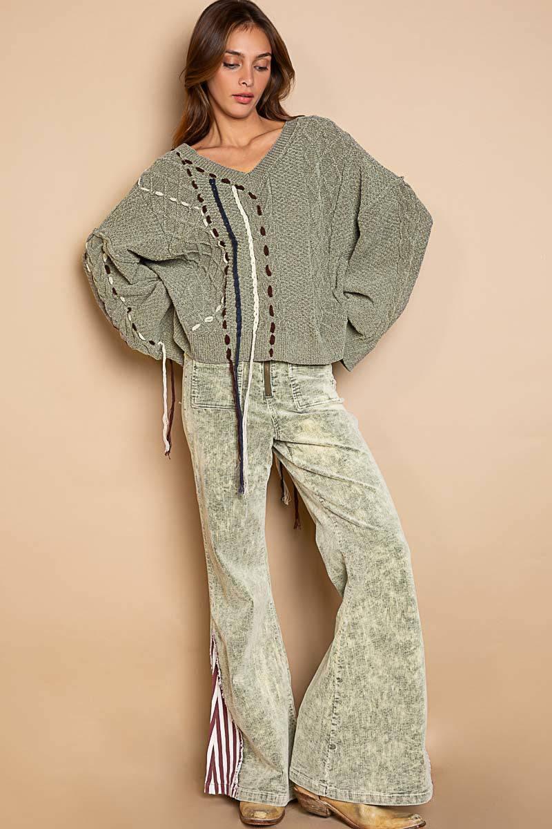 POL Aran weave Chenille Drawcord Women's Sweater