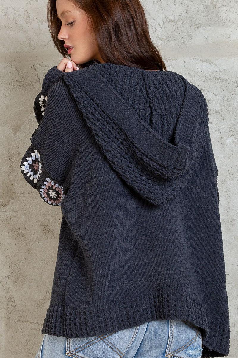 POL Cozy Crochet Granny Patchwork Cardigan Hoodie