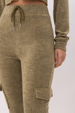 Olive Terry Cloth Lounge Set – Women’s Cropped Zip Jacket & Cargo Pants