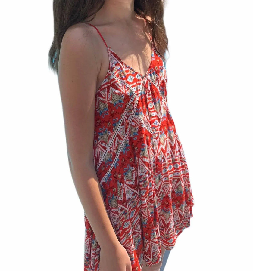 RUMOR BOUTIQUE - Print Crochet Mini Dress/top medium - FEATURED