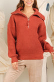 Half Zip Ribbed Sweater for Women – Cozy Cotton Blend Balloon Sleeve Knit
