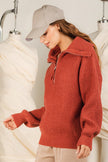 Half Zip Ribbed Sweater for Women – Cozy Cotton Blend Balloon Sleeve Knit