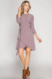 SHE + SKY - RIBBED KNIT DRESS WITH FRONT WRAP AND BUCKLES