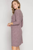 SHE + SKY - RIBBED KNIT DRESS WITH FRONT WRAP AND BUCKLES