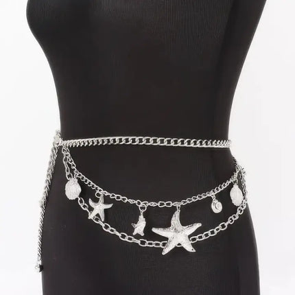 women beach vacation accessory gold chain belt starfish detail

