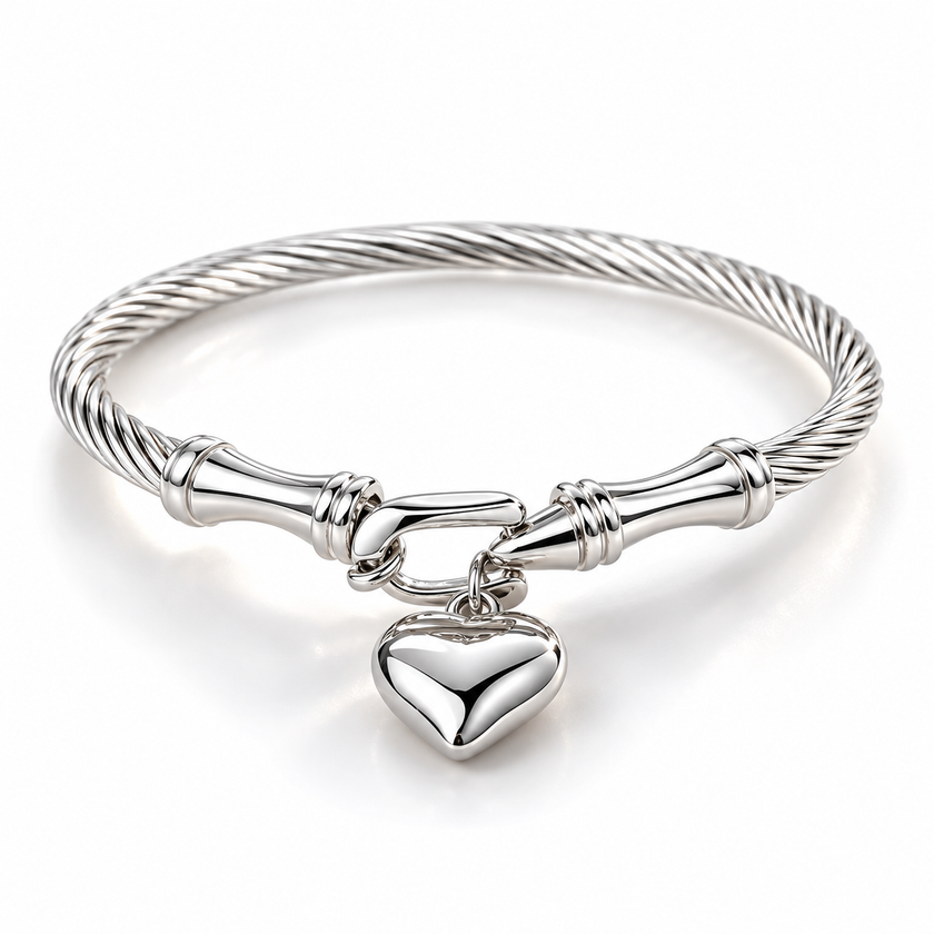 Silver Tone Triple Ring Bangle Bracelet Stainless Steel Stackable