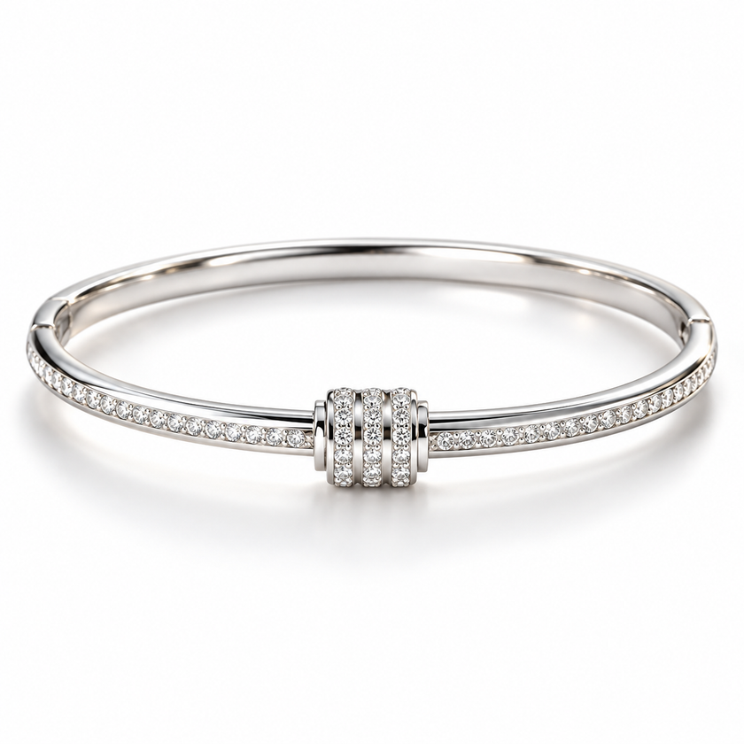 Silver Tone Triple Ring Bangle Bracelet Stainless Steel Stackable