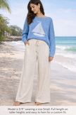 women natural smocked waist linen palazzo pants summer travel outfit waistband detail