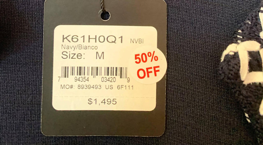 ST JOHN Navy Knit Cardigan with White Piping - Size Medium