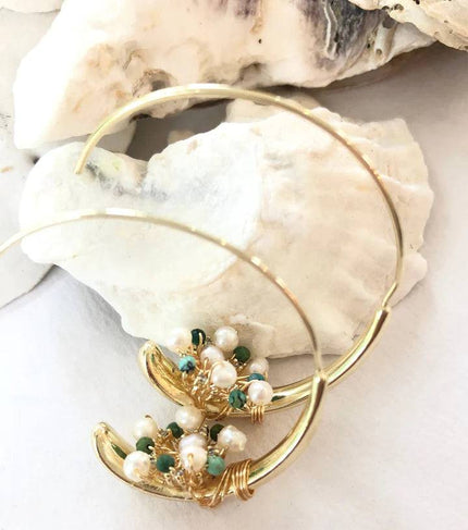 Studio G Hook Basket Earring, small pearls, green crystal - Cape Cod Fashionista