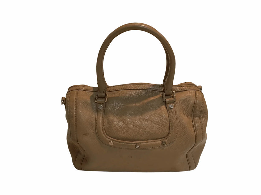 TORY BURCH AMANDA MIDDY CAMEL LOGO HANDBAG