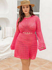 Plus Size Openwork Round Neck Mini Dress