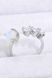 Natural Moonstone and Zircon Heart Open Ring