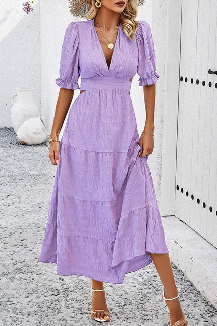 Sun-Kissed Sophistication: Tie Back Mid Sleeve Tiered Midi Dress