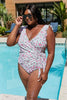 Marina West Swim Full Size Float On Ruffle Faux Wrap One-Piece in Roses Off-White