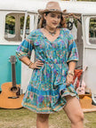 Plus Size Printed Tie Neck Mini Dress