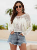 Fringe Trim Openwork Long Sleeve Cover-Up