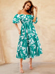 Printed Off-Shoulder Balloon Sleeve Dress