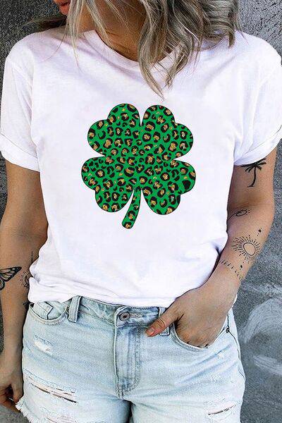 Plus Size Lucky Clover Round Neck T-Shirt