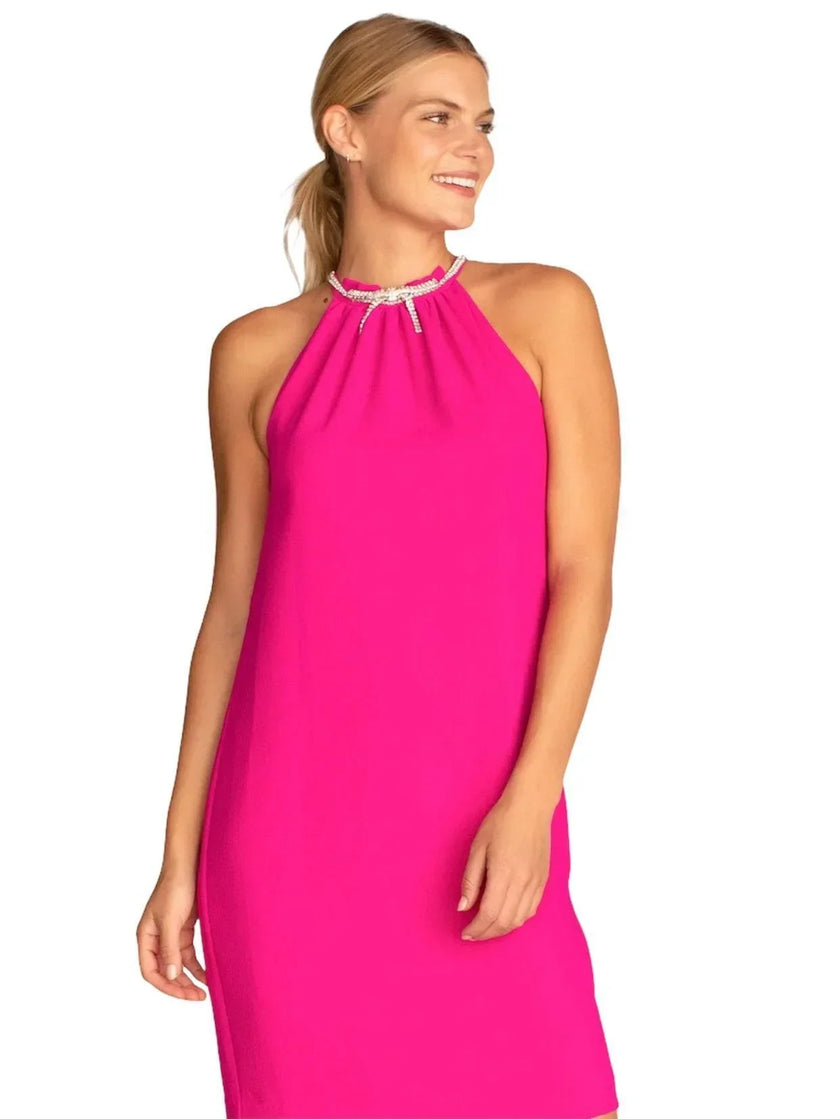 Trina Turk Katie Hot Pink Jeweled neckline Holiday Dress
