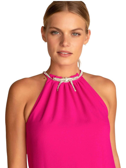 Trina Turk Katie Hot Pink Jeweled neckline Holiday Dress